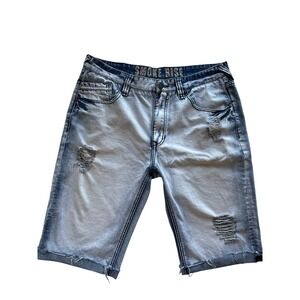 Smoke Rise Men's Size 38 Denim Shorts Blue Distressed Ripped Casual Streetwear